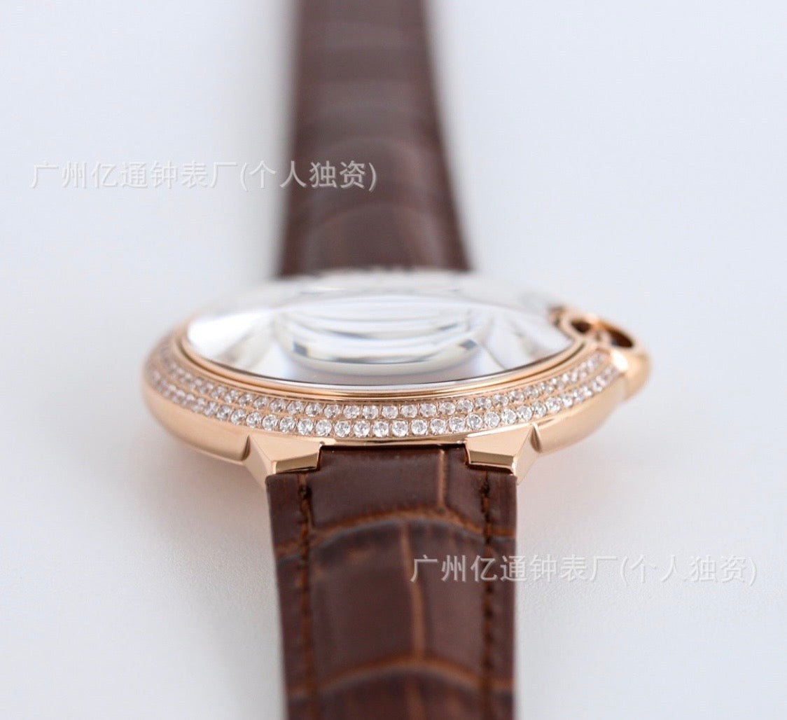 Cartier Ballon Bleu Rose Gold Dark Brown Watch with Diamonds