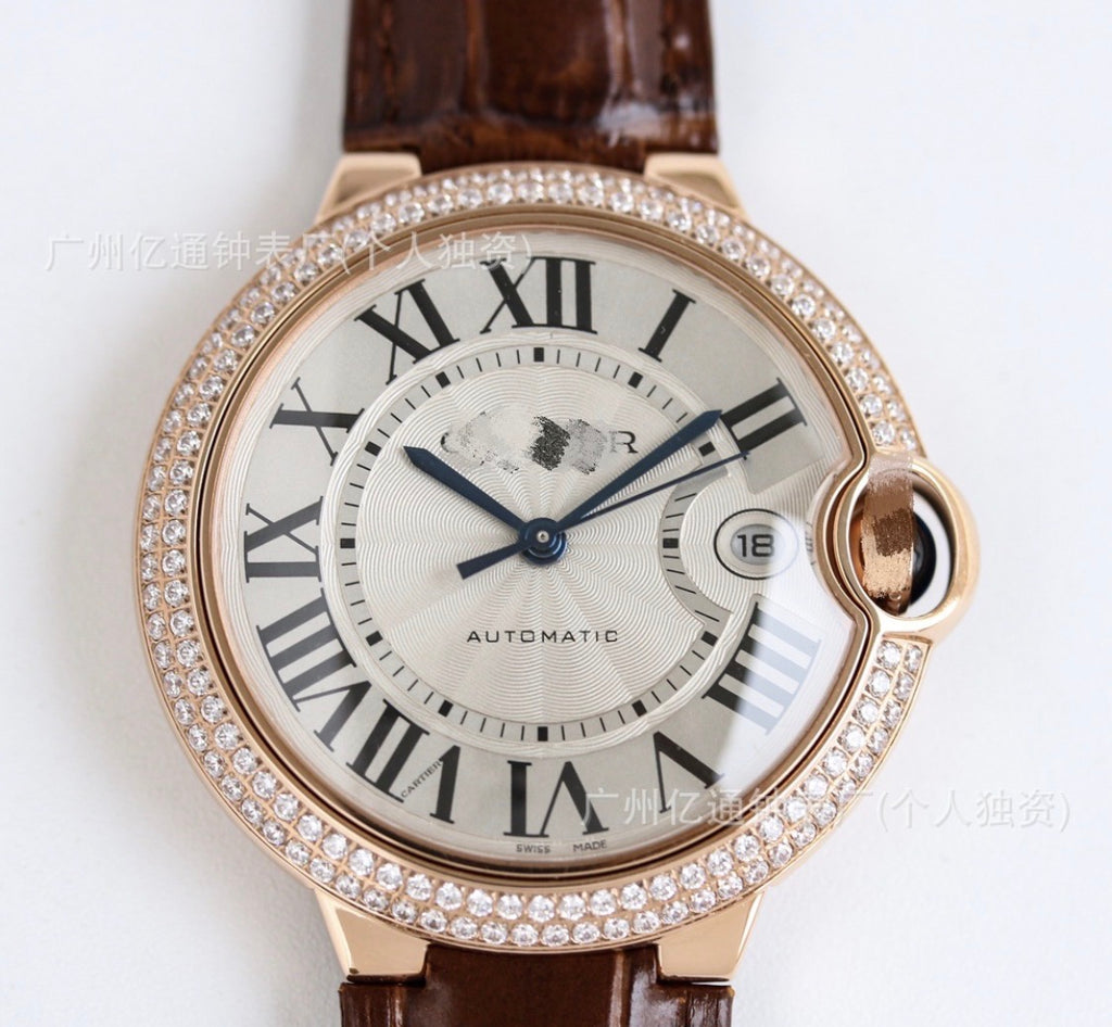 Cartier Ballon Bleu Rose Gold Dark Brown Watch with Diamonds