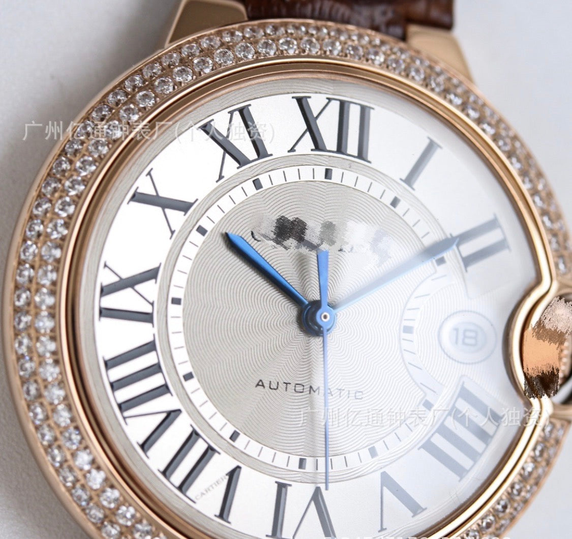 Cartier Ballon Bleu Rose Gold Dark Brown Watch with Diamonds