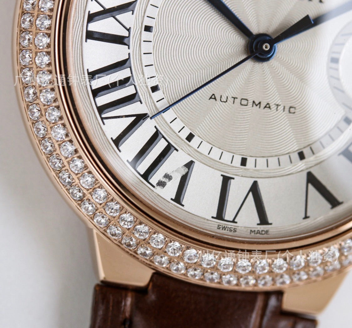 Cartier Ballon Bleu Rose Gold Dark Brown Watch with Diamonds