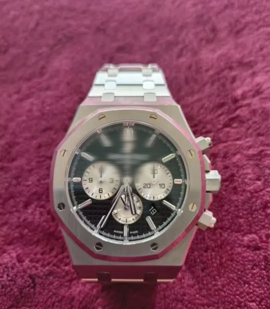 Aidemars Puguet Silver Chronograph Black Dial Watch