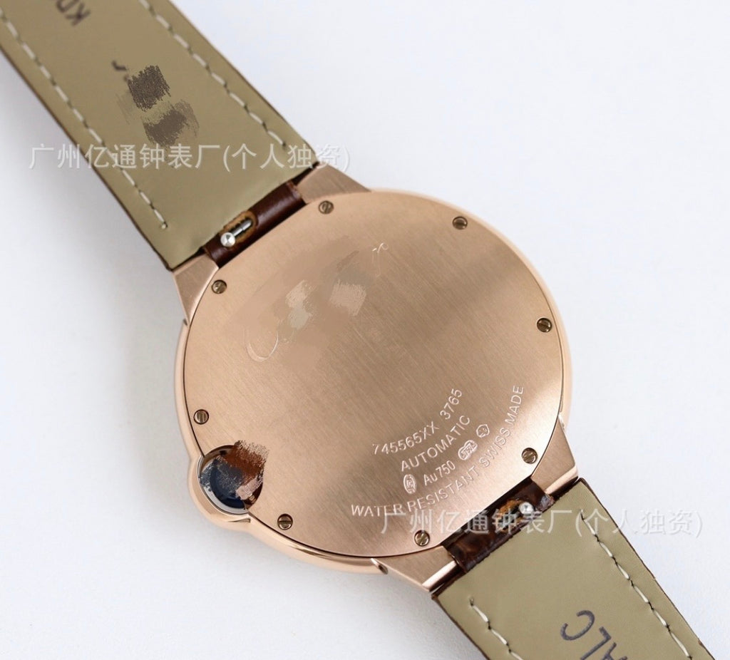 Cartier Ballon Bleu Rose Gold Dark Brown Watch with Diamonds