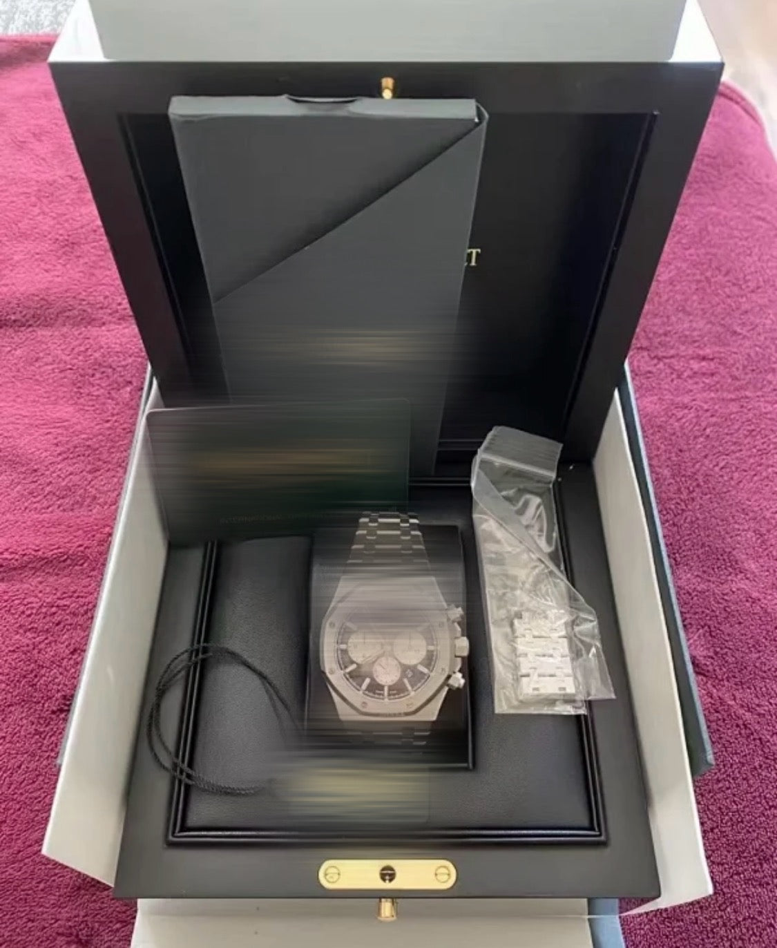 Aidemars Puguet Silver Chronograph Black Dial Watch